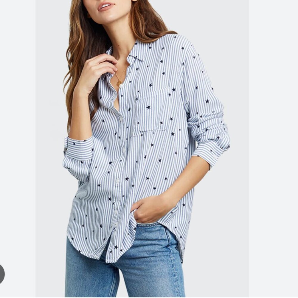 Rails Rocsi Blue and White Striped Star Detail Casual Button Down Shirt Size XS
